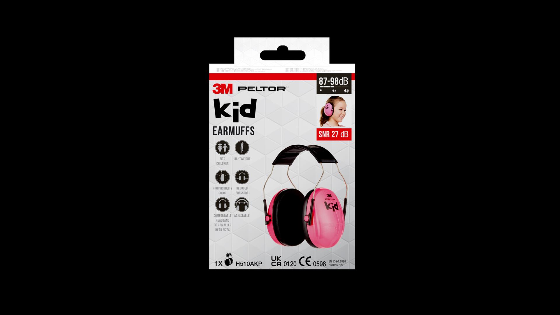 3M H510AKP-1 Peltor Kapselgehörschutz für Kinder H510AK, Pink (87 bis 98 dB) (1 Packung)