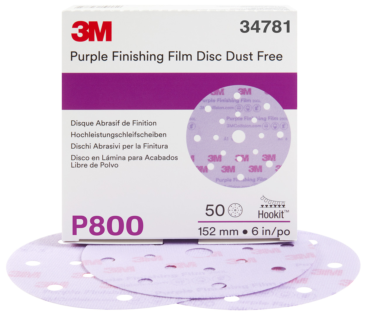 3M Hookit 260L+ Purple Schleifscheiben 17-Loch, 150mm, P800 (50 Stk)