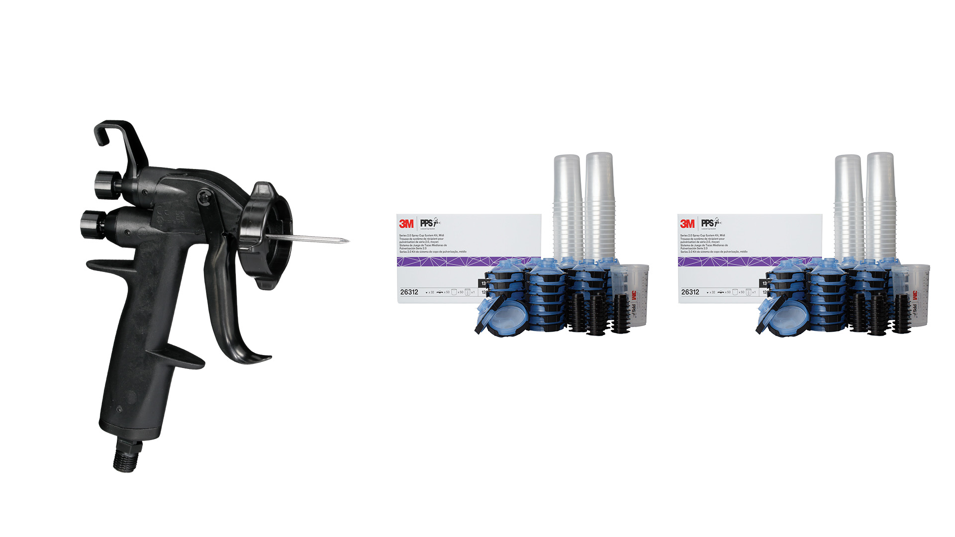 AKTION 3M 26852 neue Hochleistungslackierpistole 2 + 2x PPS 2.0 Kit 26312 Mittel 400ml 125μm