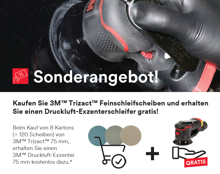 AKTION 3M 38505 75mm Exzenterschleifer 5mm GRATIS + 8x 3M Trizact 75mm Feinschleifscheiben